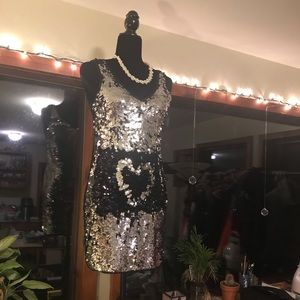 Silver Flip Sequin Dress- L- Reversible Sequin
